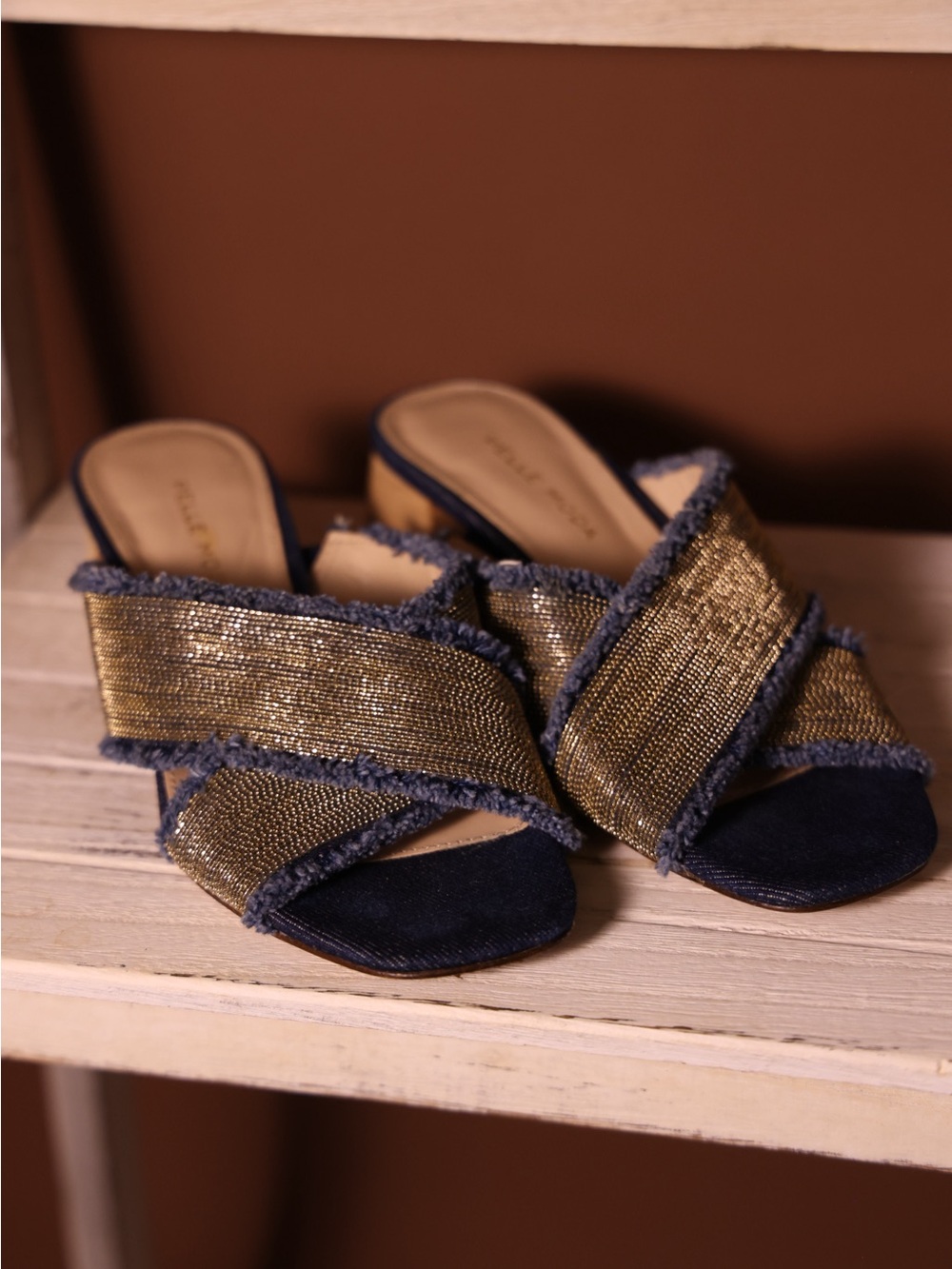 Pelle Moda Women’s Gold/Denim heel sandals